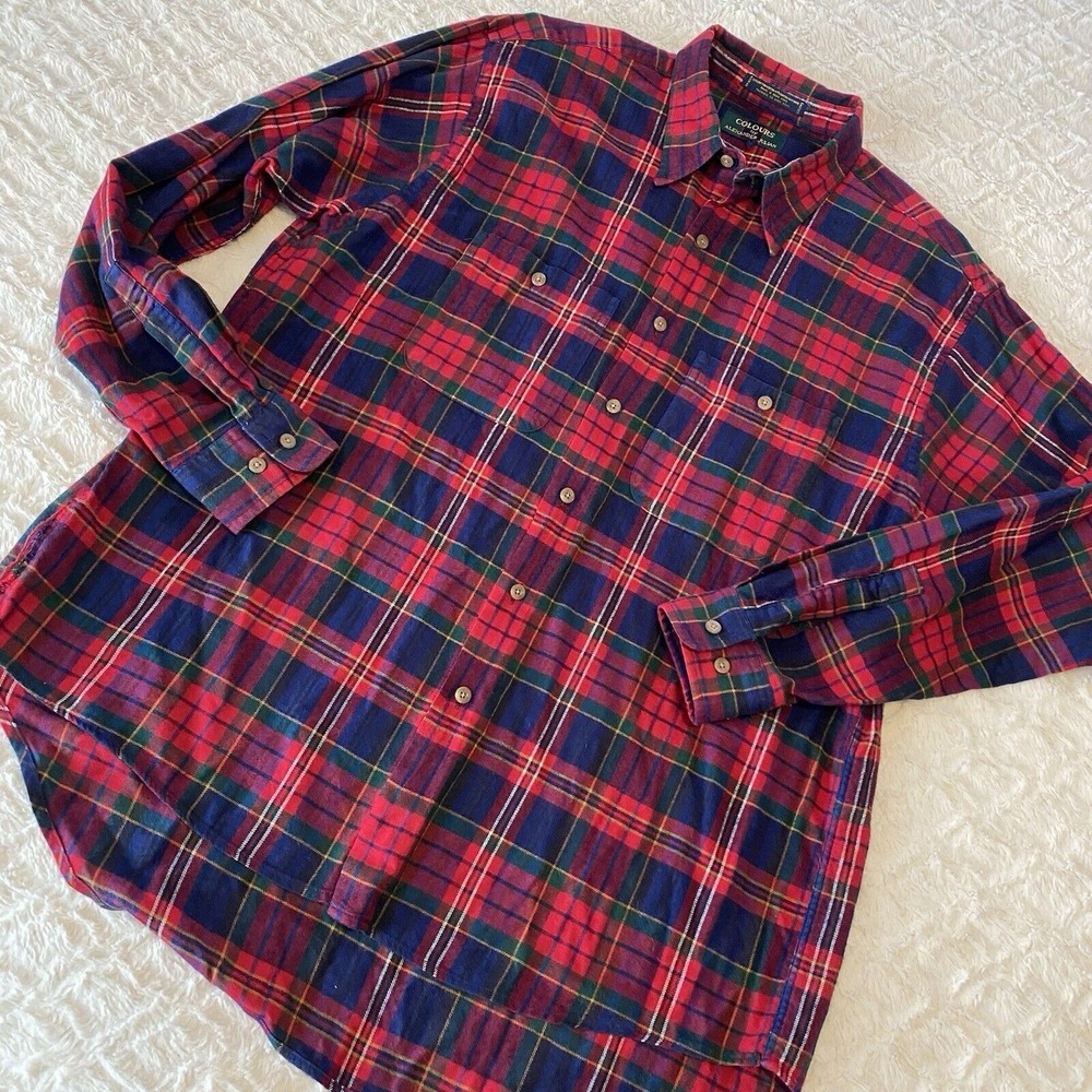 Alexander Julian‎ Colours Plaid Flannel Buttonup Shirt Large L Men's Red Blue